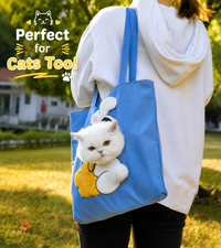 Perfect for cats too - white cat in blue bunny costume carrier bag