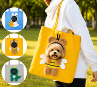 Dog wearing bee costume peeking out of yellow Kivora crossbody carrier bag