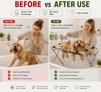 Before and after using the grooming hammock stand for bath time
